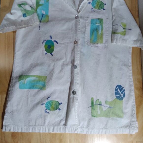 Vintage Play Alegre Hand Painted Turtles Short Sleeve Button Down Shirt - Picture 2 of 6